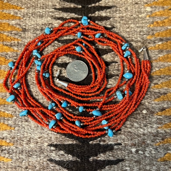 Vintage Artisan Crafted Red Coral & Turquoise 6-Strand Necklace - Picture 11 of 12